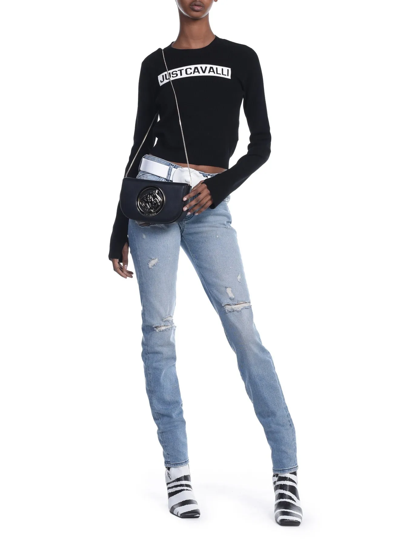 Just Cavalli Logo Print Ribbed-Knit Jumper