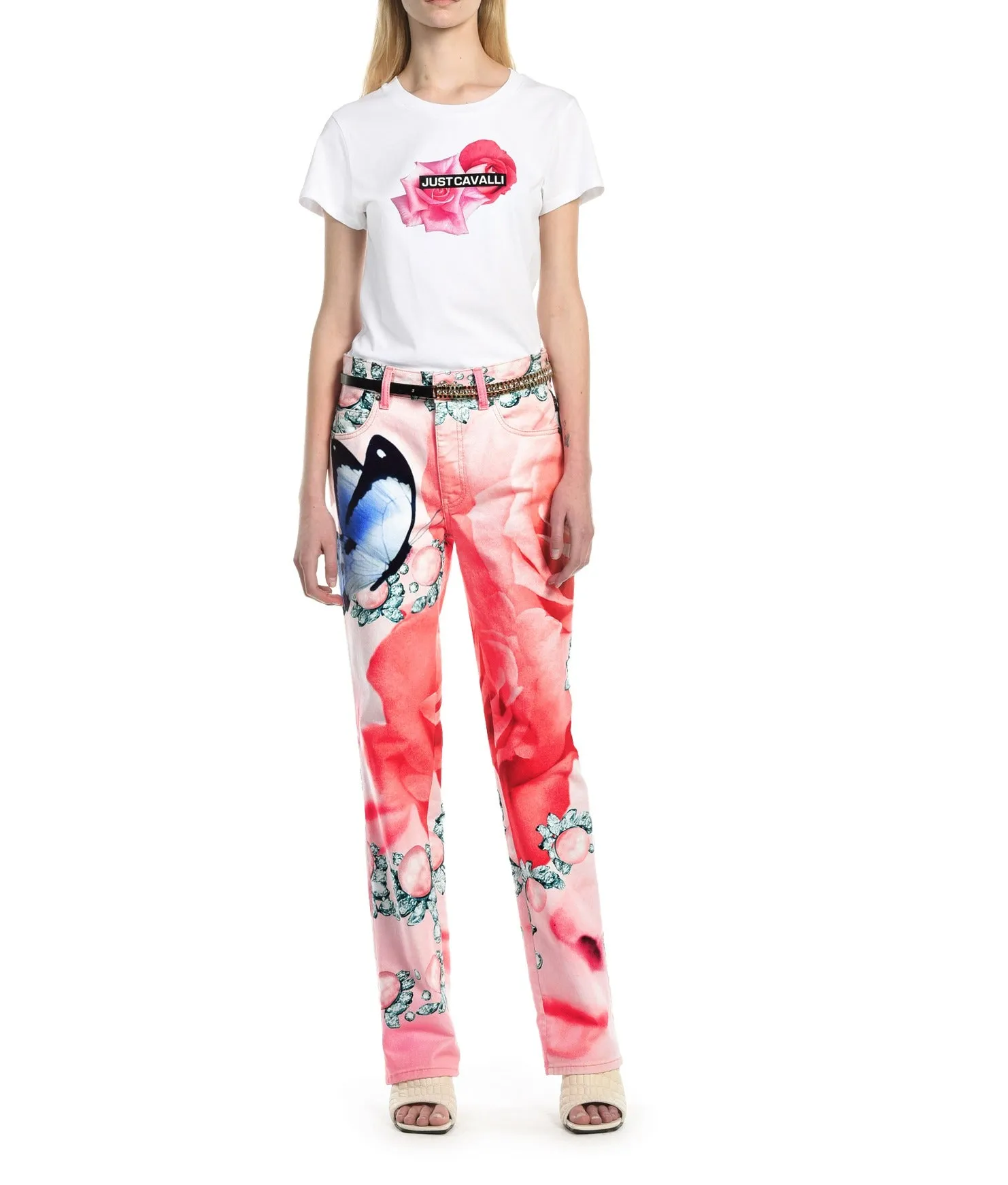 Just Cavalli Rose Printed Crewneck T-Shirt