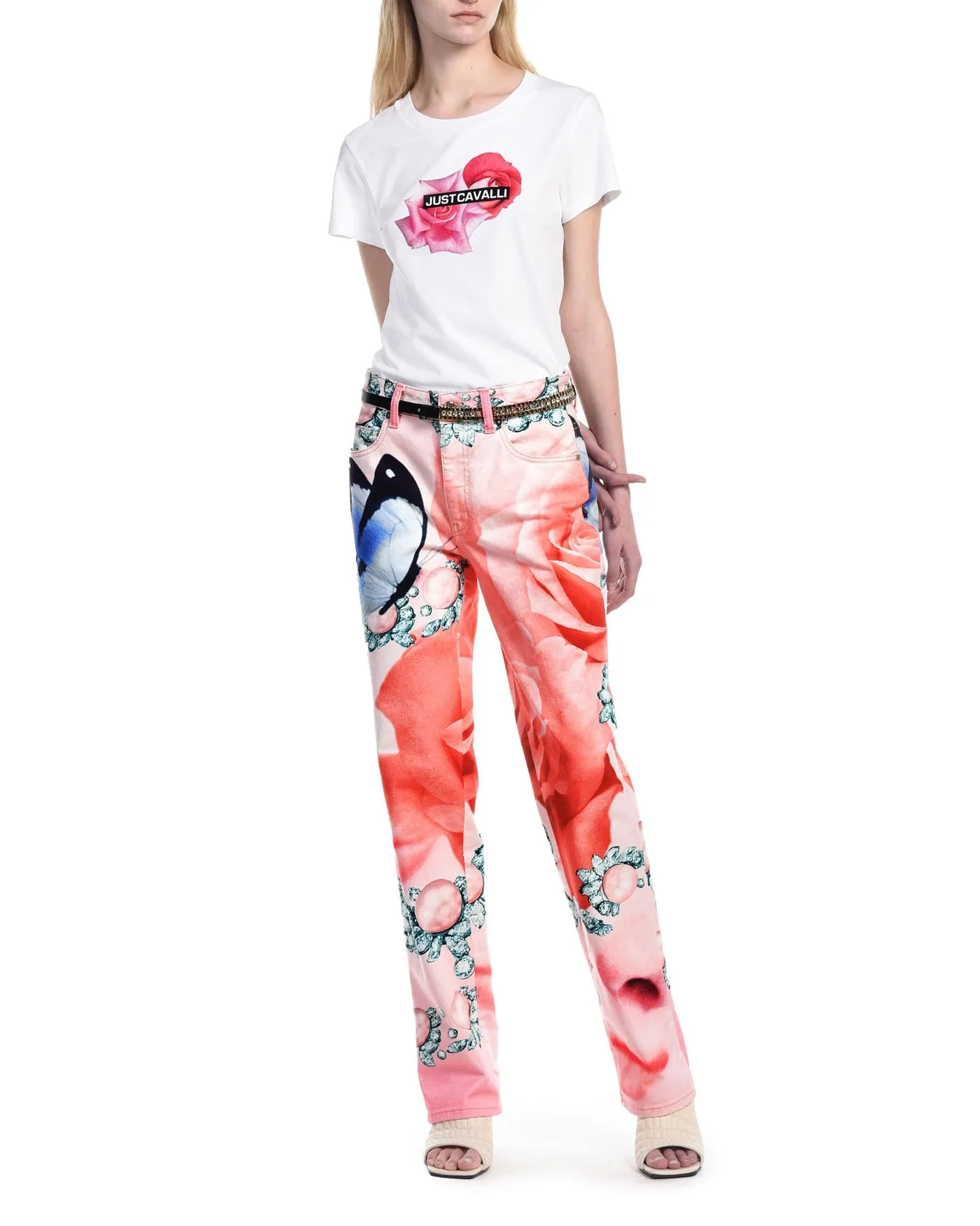 Just Cavalli Rose Printed Crewneck T-Shirt