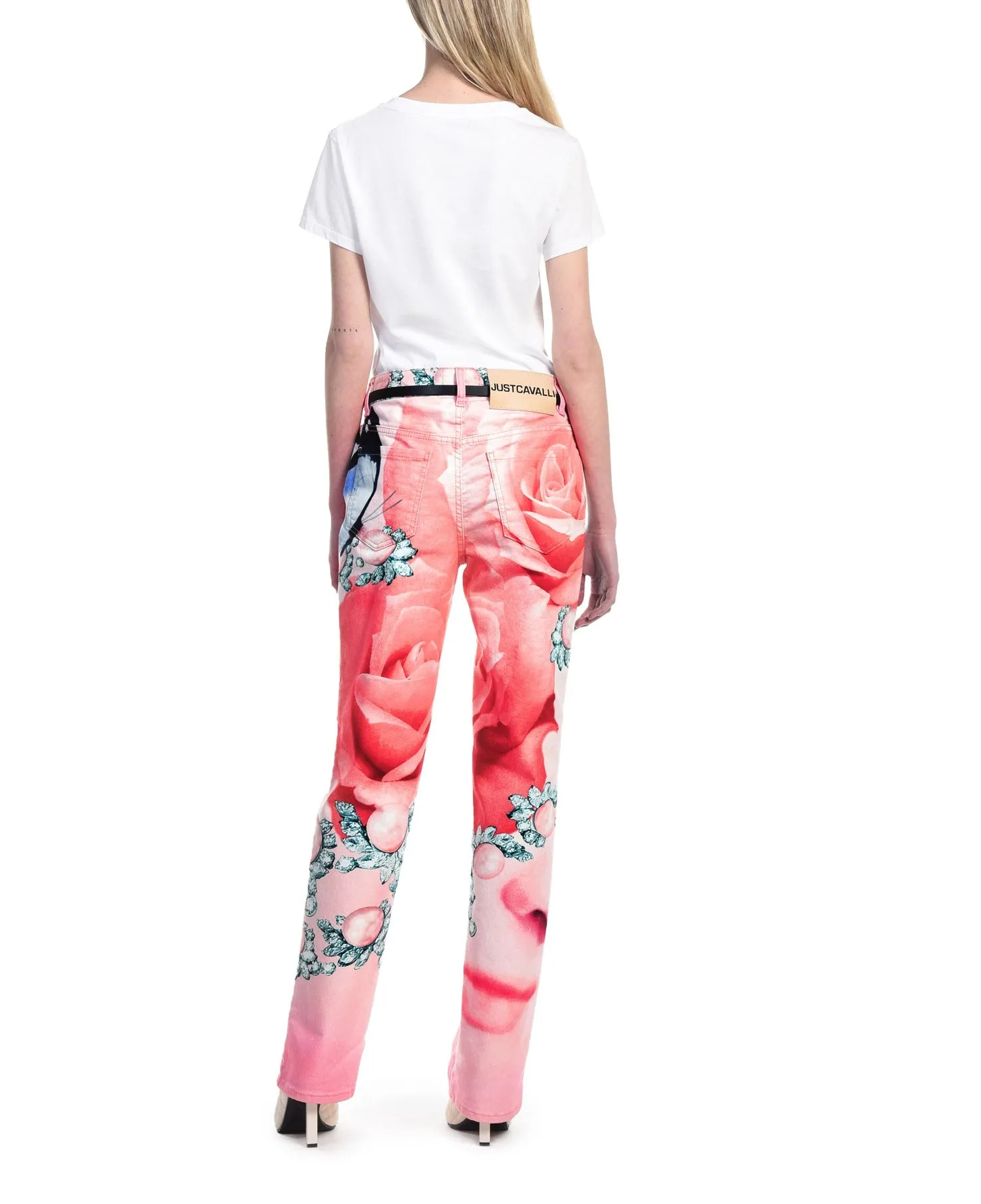 Just Cavalli Rose Printed Crewneck T-Shirt