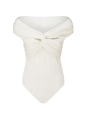Khaite Ruched Detailed Off-Shoulder Top