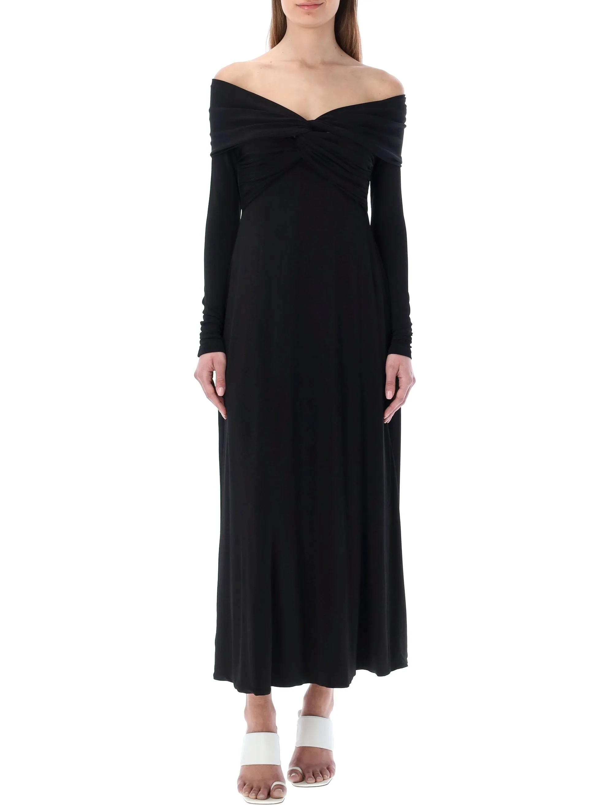 Khaite The Cerna Draped V-Neck Midi Dress