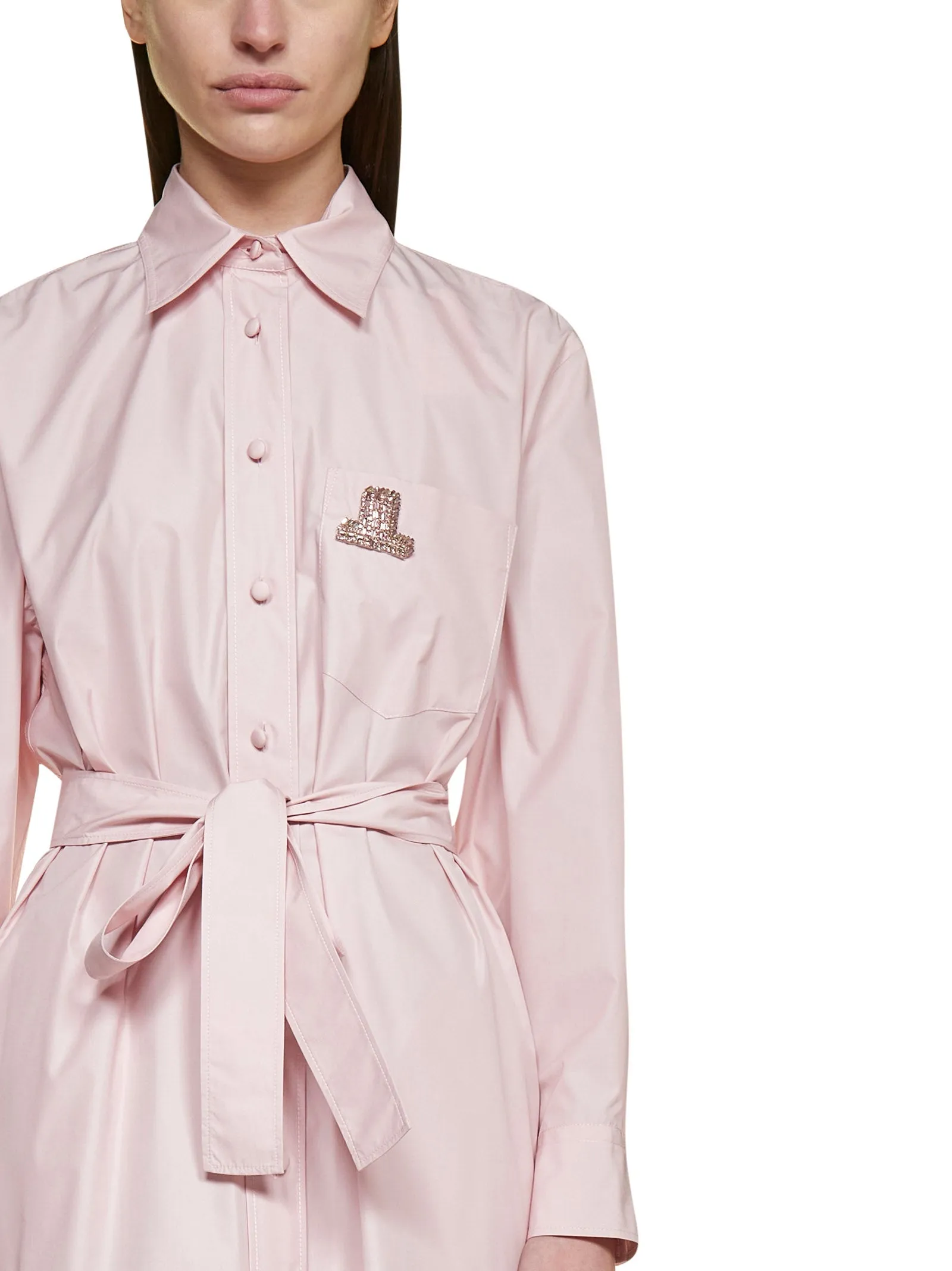 Lanvin Logo Embroidered Long-Sleeved Shirt Dress