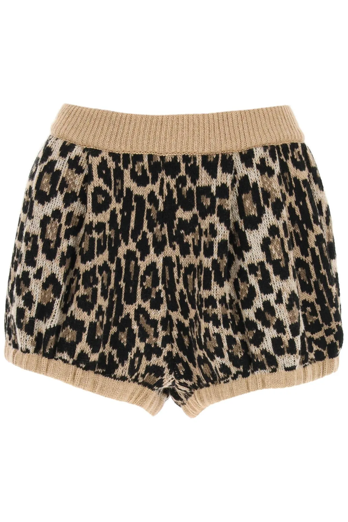 Magda Butrym High Waist Leopard Intarsia-Knit Shorts