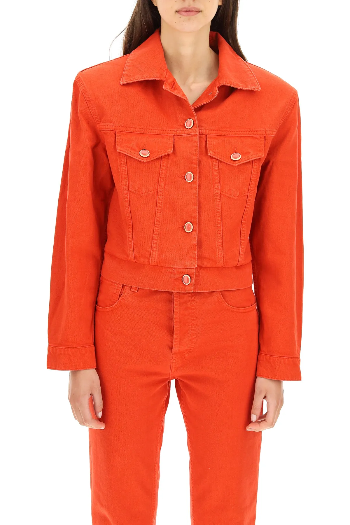Magda Butrym Padded Shoulder Cropped Denim Jacket
