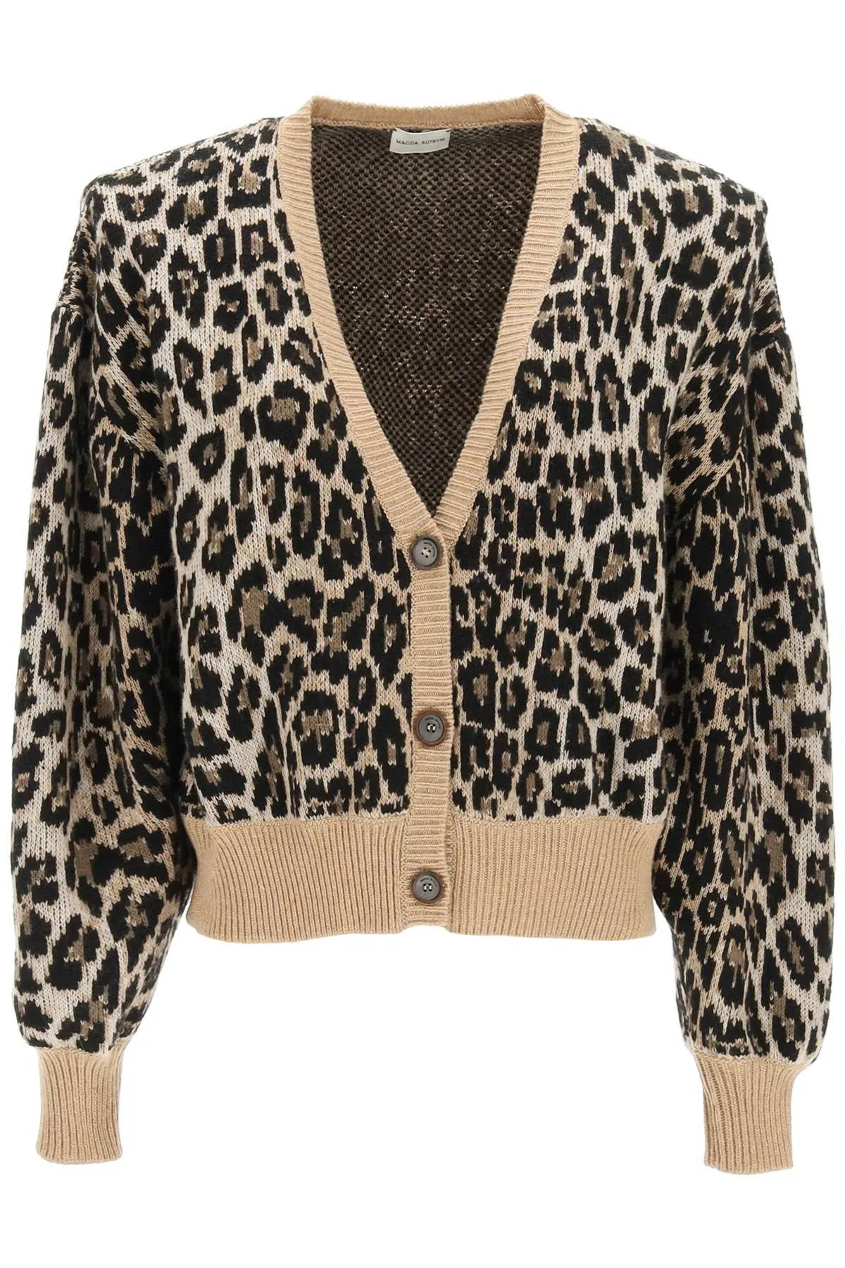 Magda Butrym V-Neck Leopard Intarsia-Knit Cardigan
