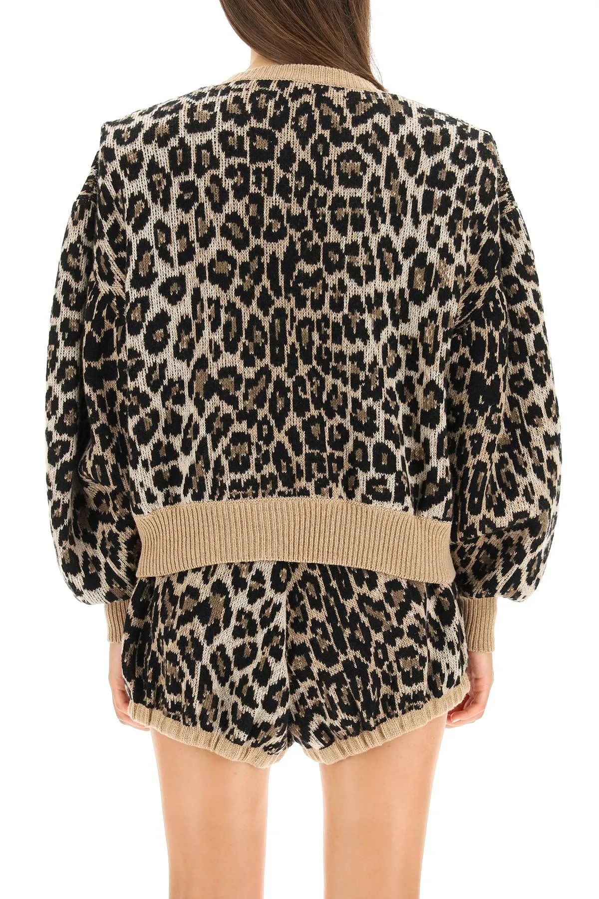 Magda Butrym V-Neck Leopard Intarsia-Knit Cardigan