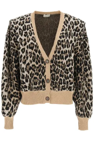 Magda Butrym V-Neck Leopard Intarsia-Knit Cardigan