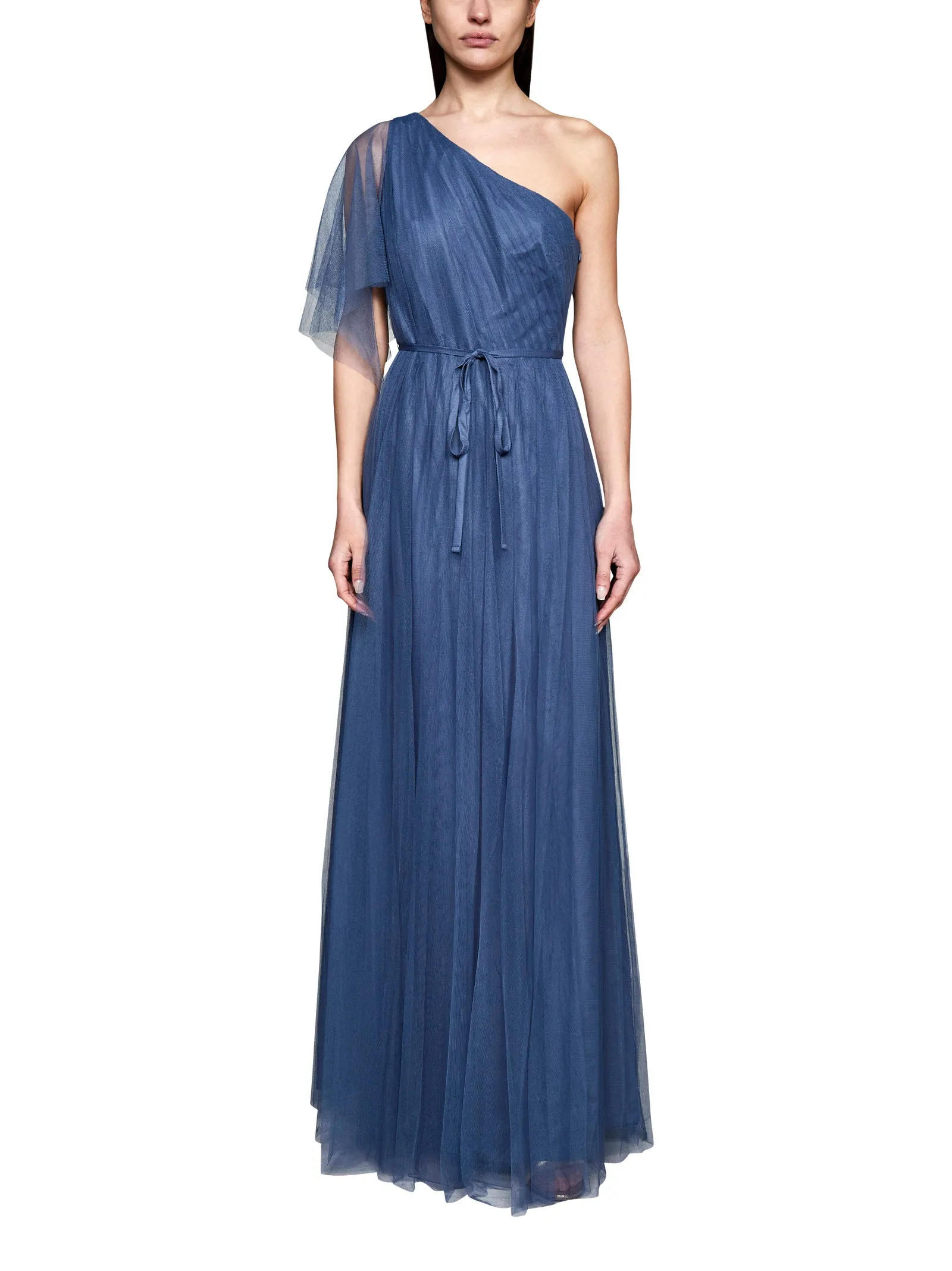 Marchesa Notte One-Shoulder Belted Maxi Dress