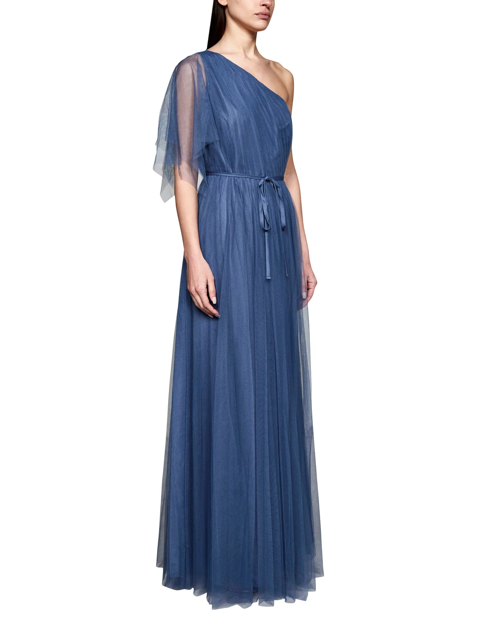 Marchesa Notte One-Shoulder Belted Maxi Dress