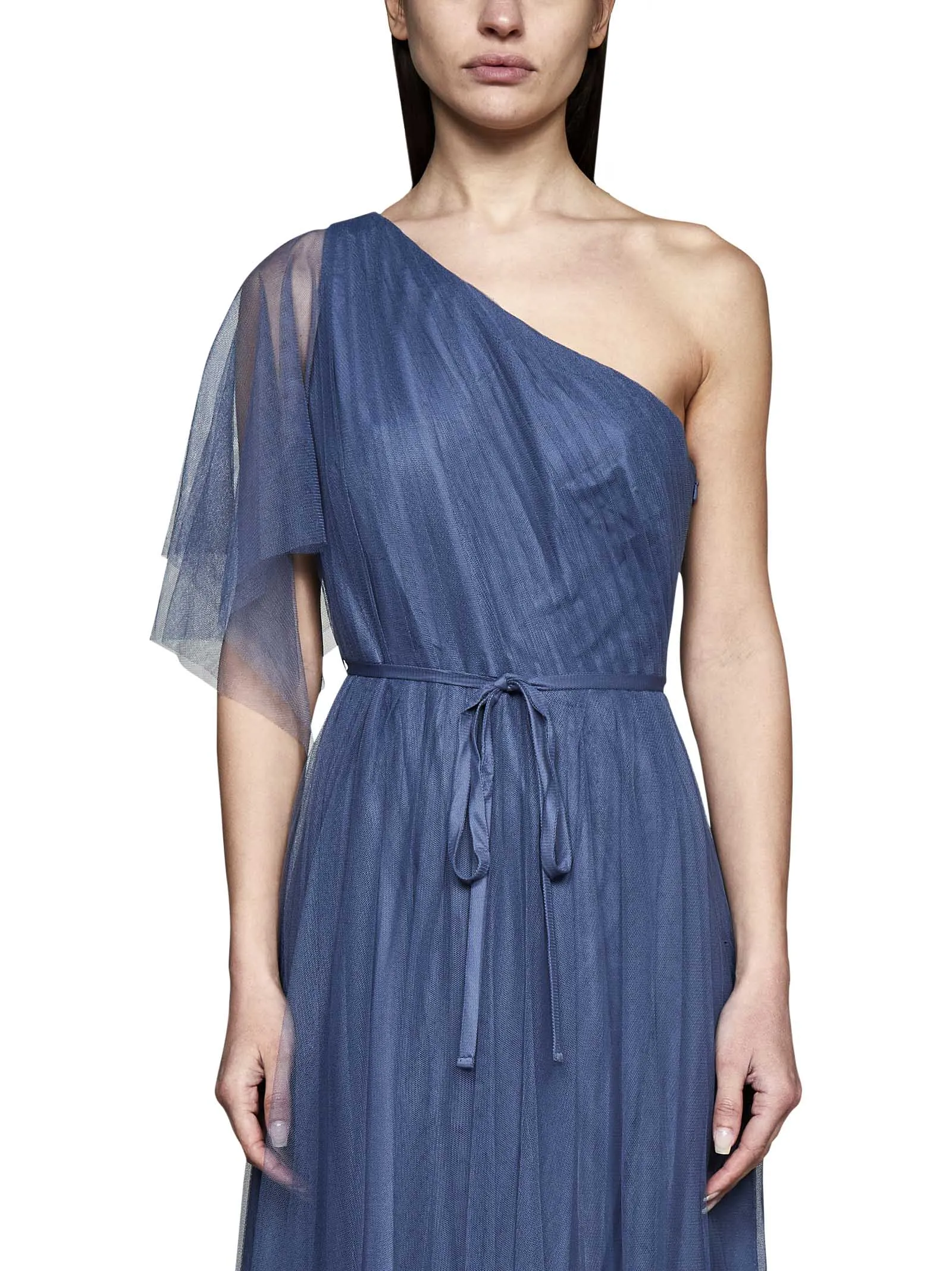 Marchesa Notte One-Shoulder Belted Maxi Dress