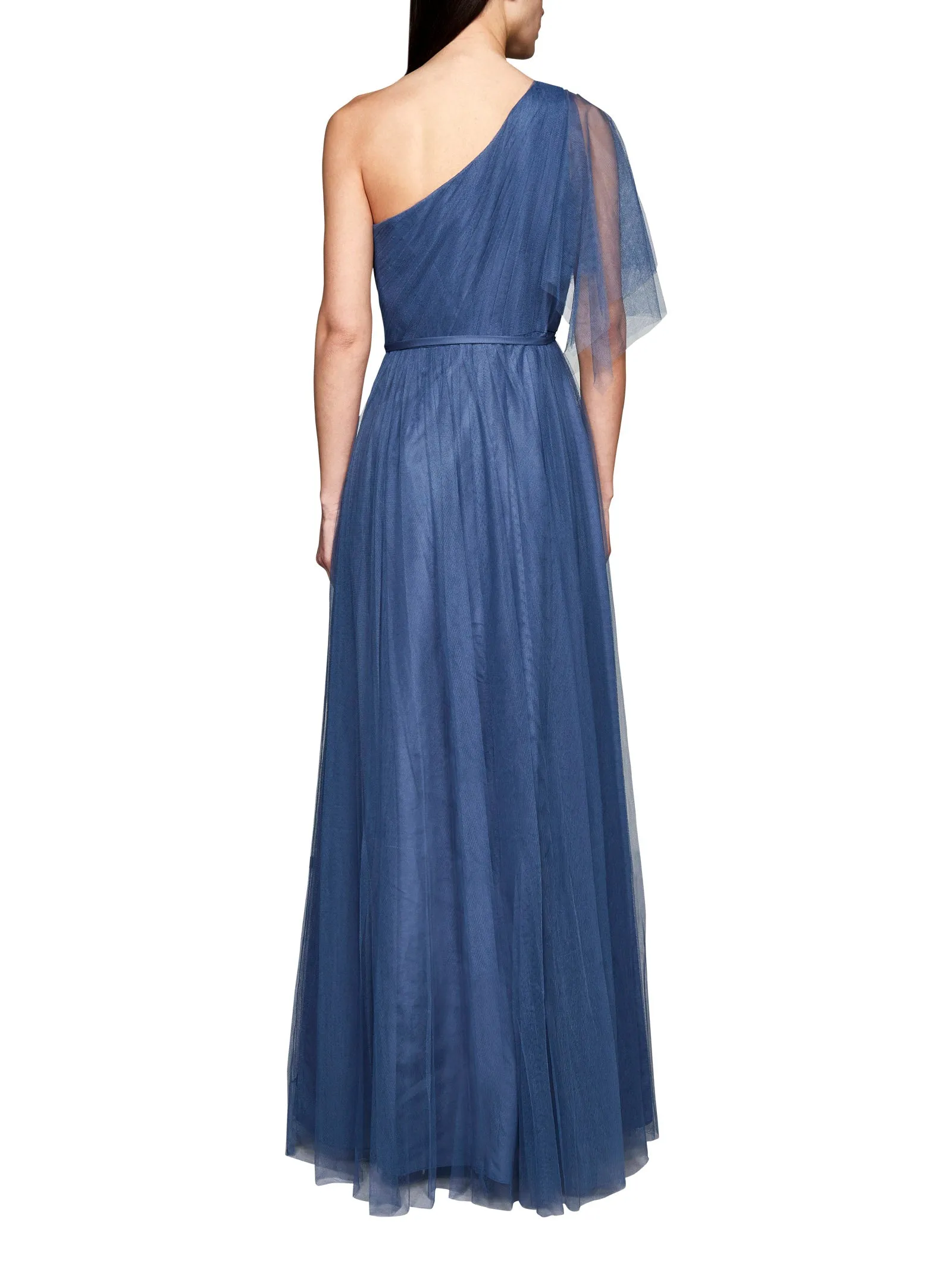Marchesa Notte One-Shoulder Belted Maxi Dress