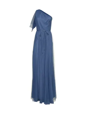Marchesa Notte One-Shoulder Belted Maxi Dress