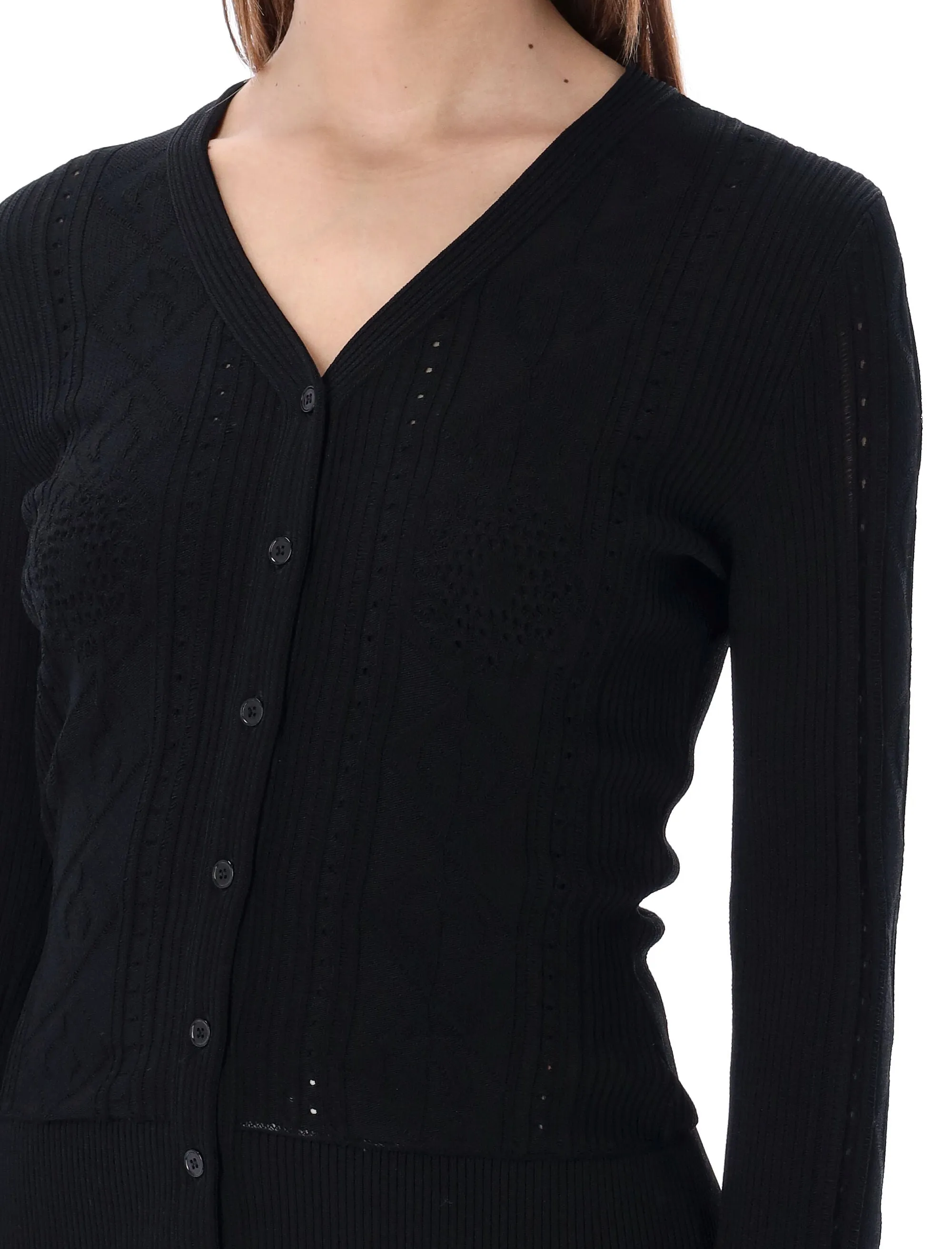 Marine Serre Lunar Pointelle-Knit Buttoned Cardigan