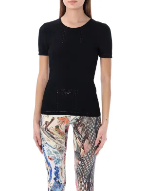 Marine Serre Lunar Pointelle-Knit Crewneck Top