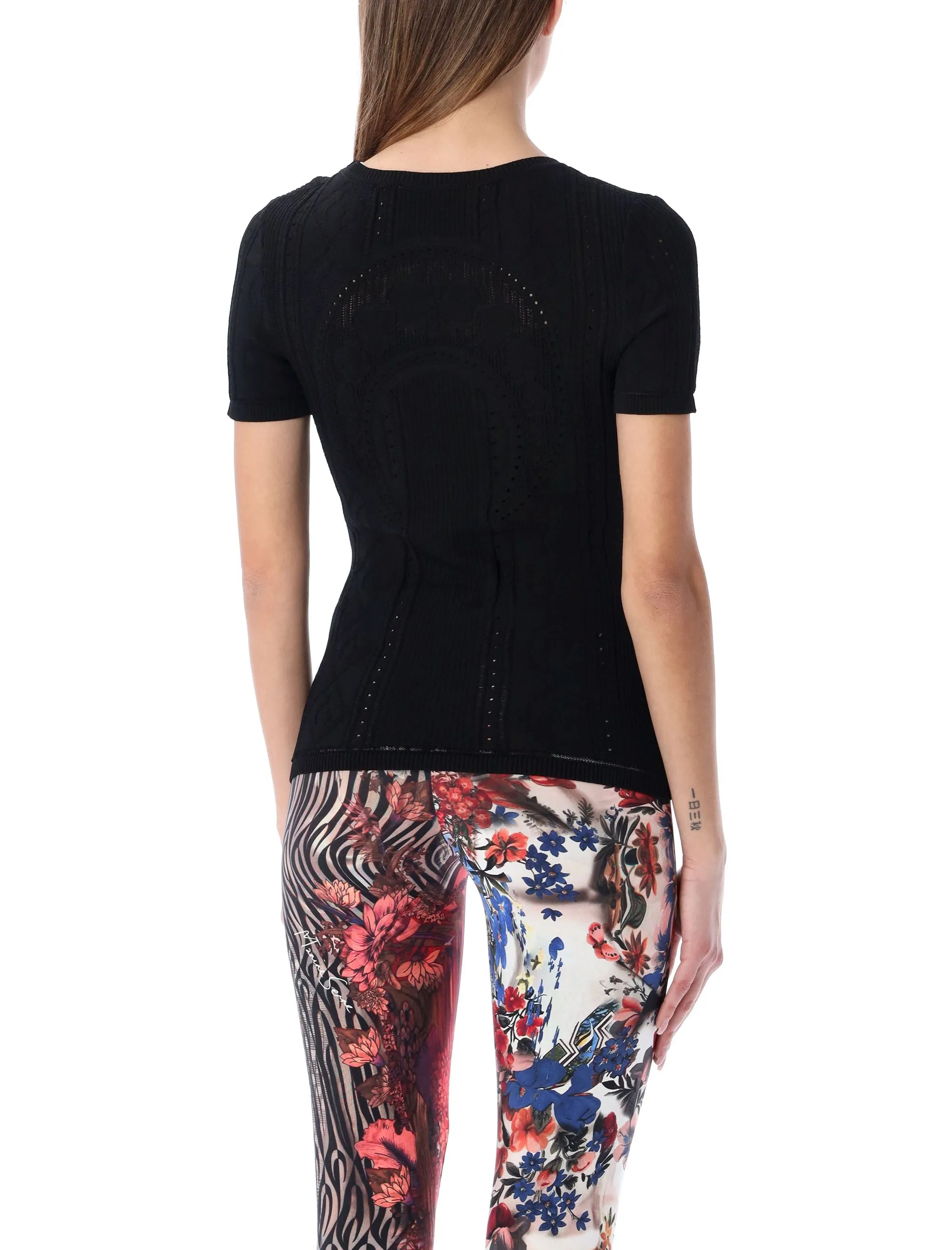 Marine Serre Lunar Pointelle-Knit Crewneck Top