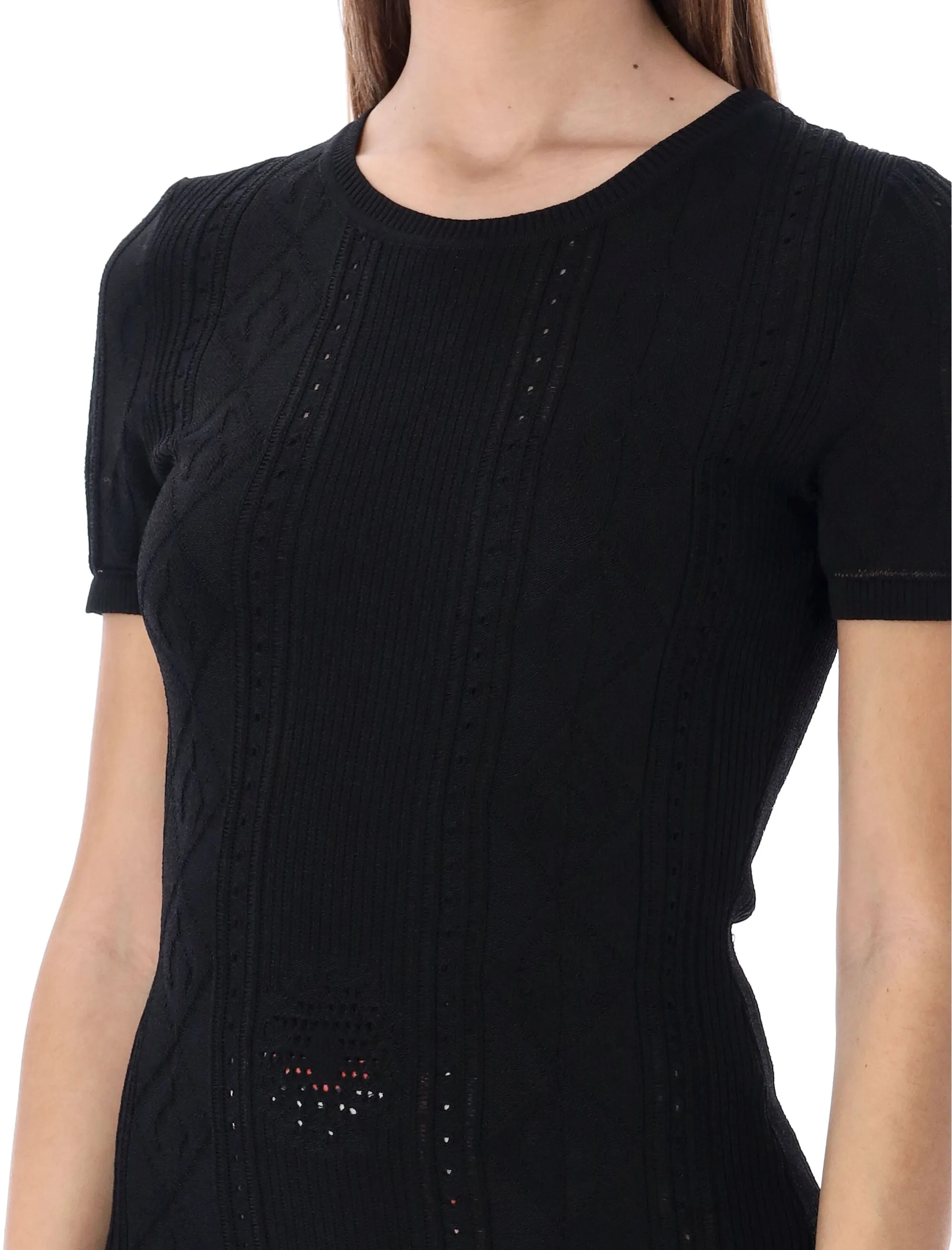 Marine Serre Lunar Pointelle-Knit Crewneck Top