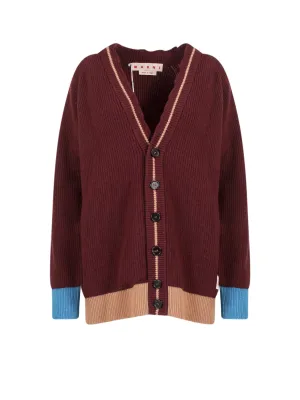 Marni Distressed Logo Patch Knit Cardigan