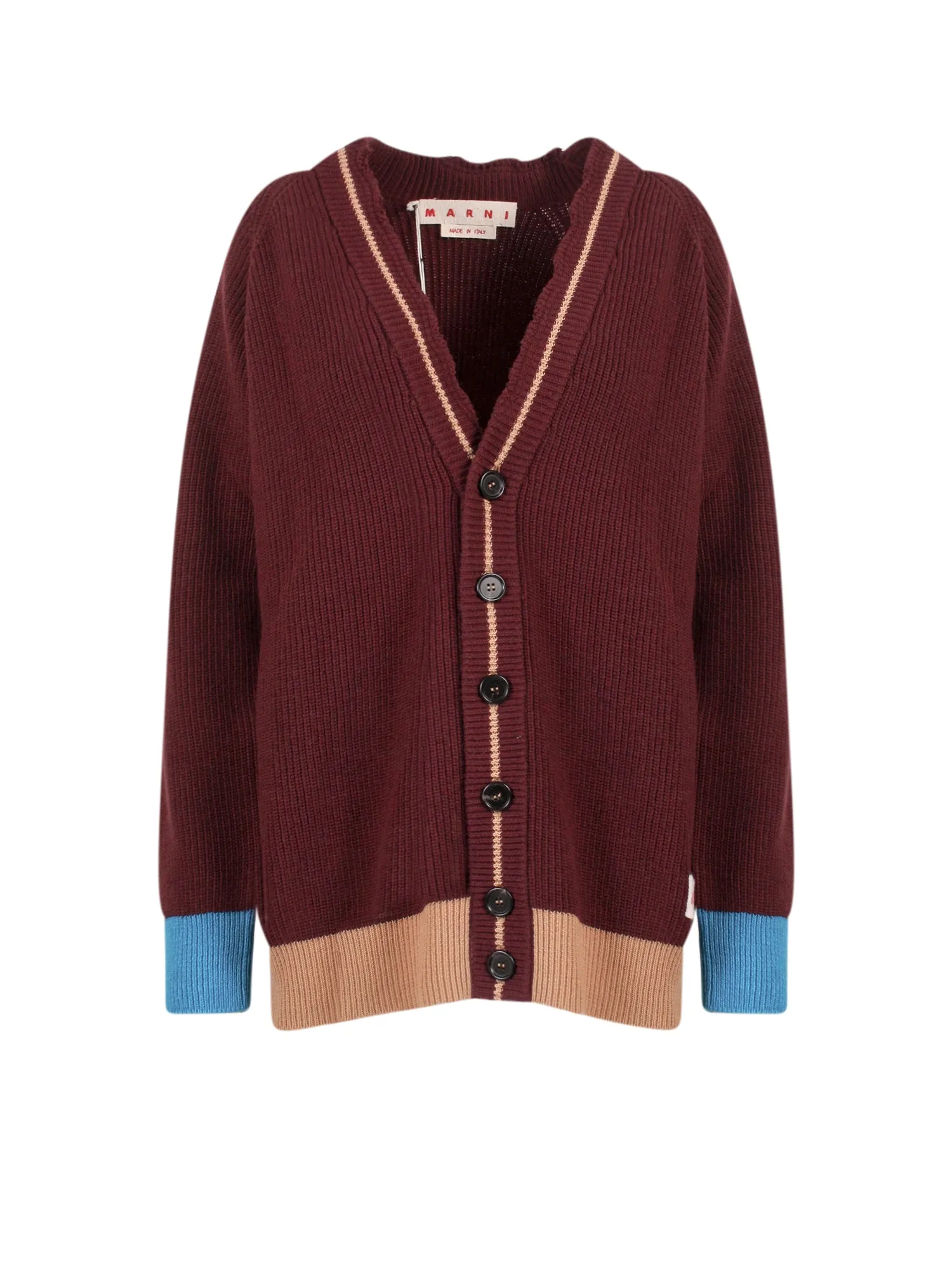 Marni Distressed Logo Patch Knit Cardigan