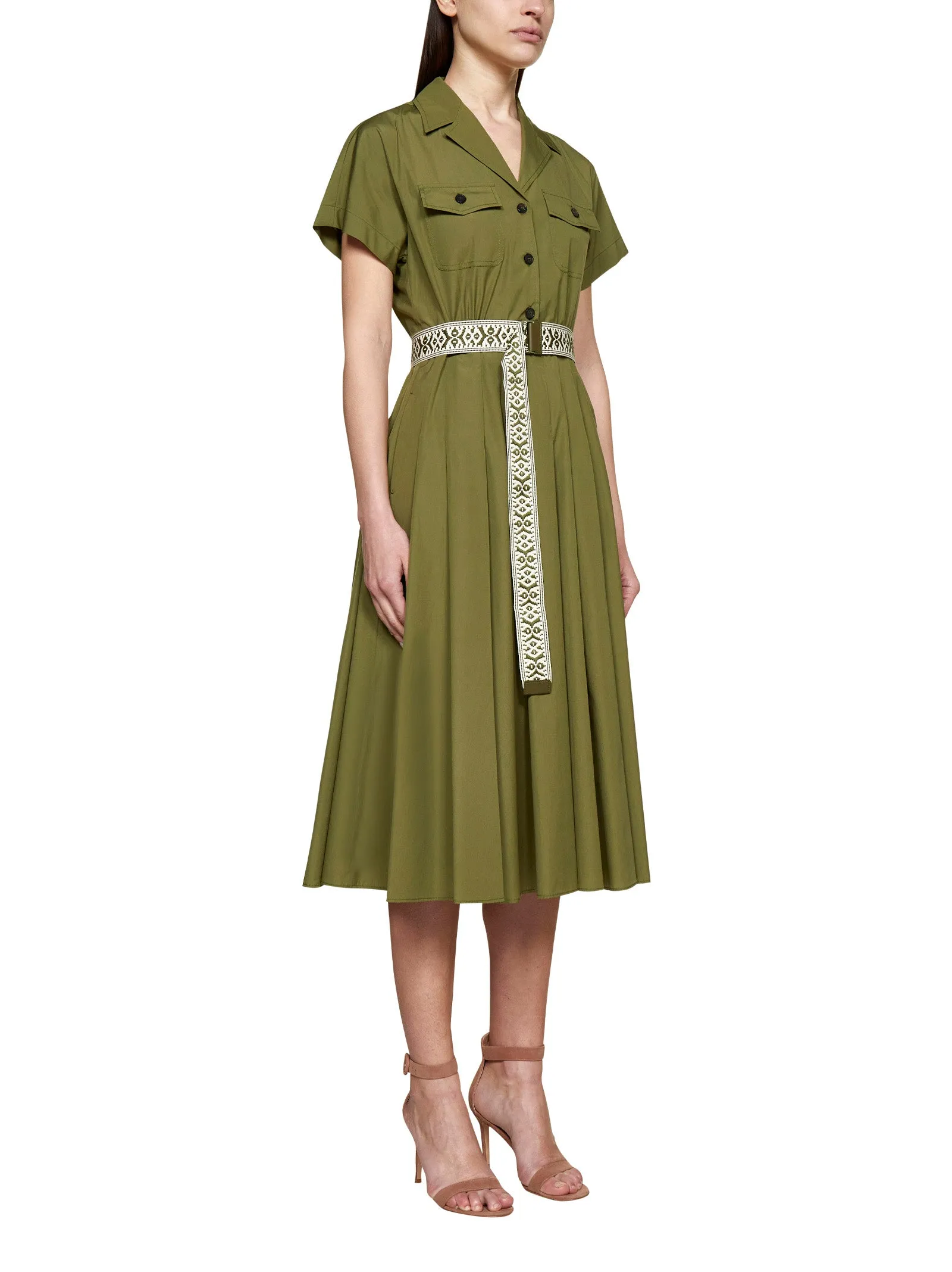Max Mara Studio Belted Short-Sleeved Midi Dress