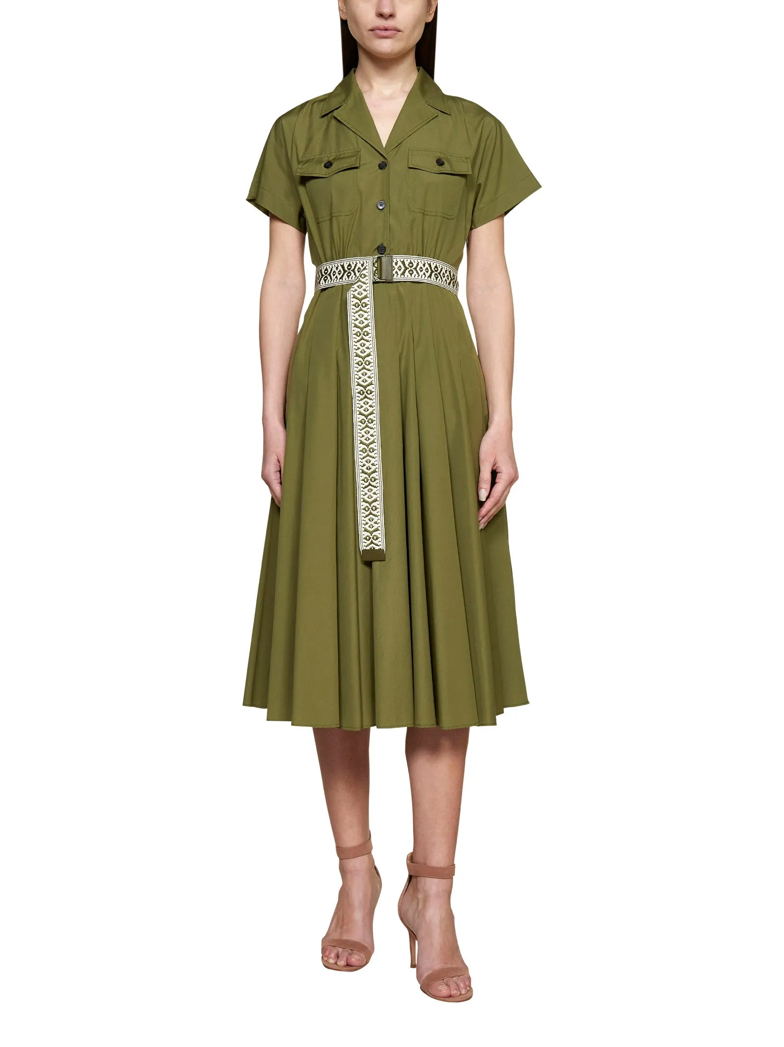 Max Mara Studio Belted Short-Sleeved Midi Dress