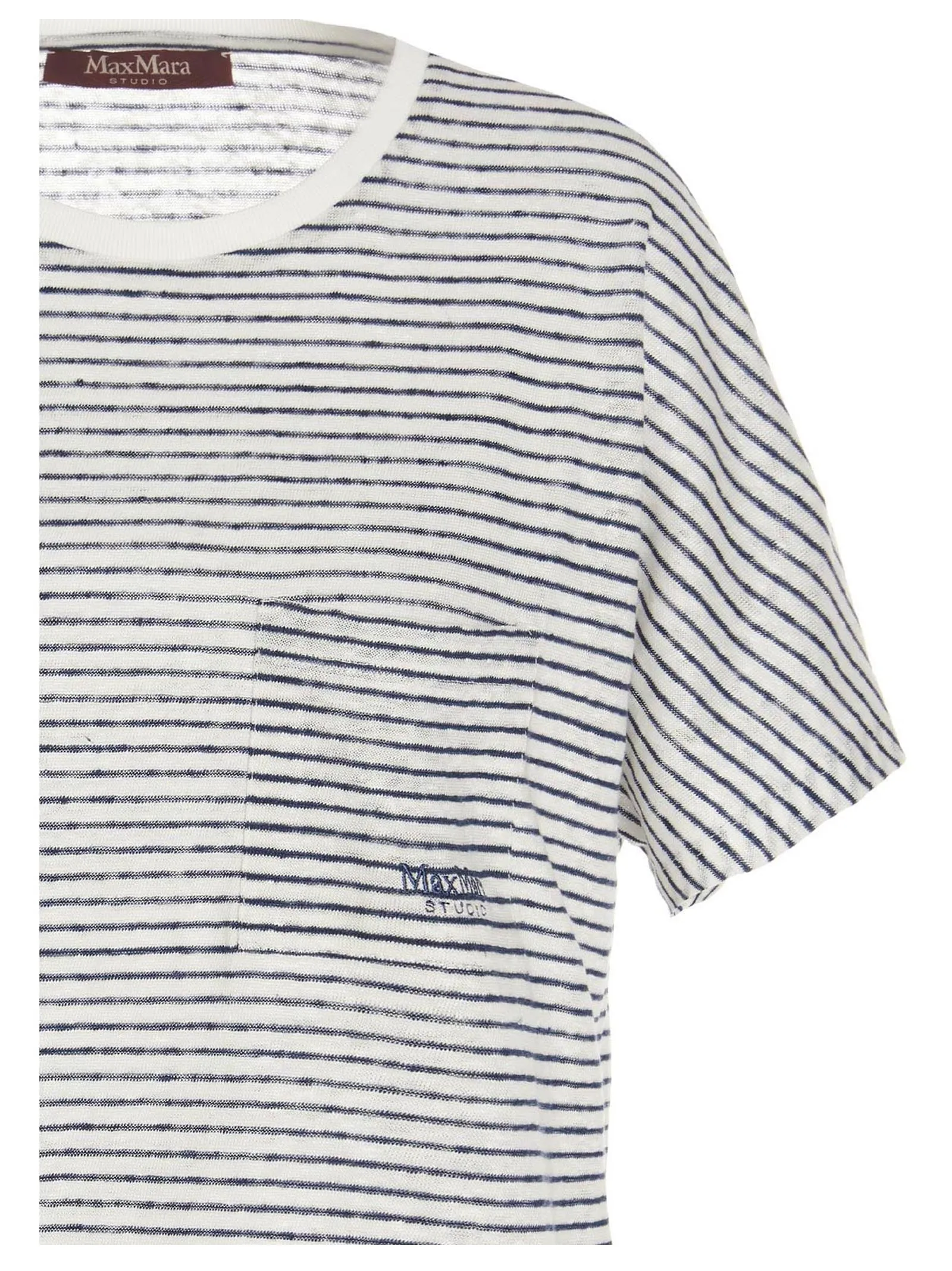 Max Mara Studio Logo Embroidered Striped Crewneck T-Shirt