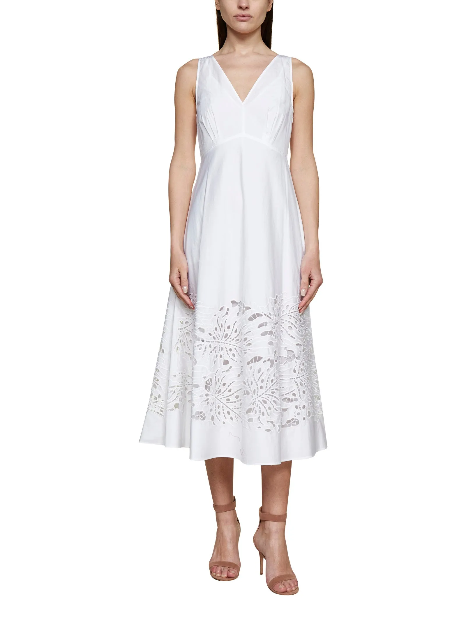 Max Mara Studio V-Neck Embroidered Sleeveless Dress