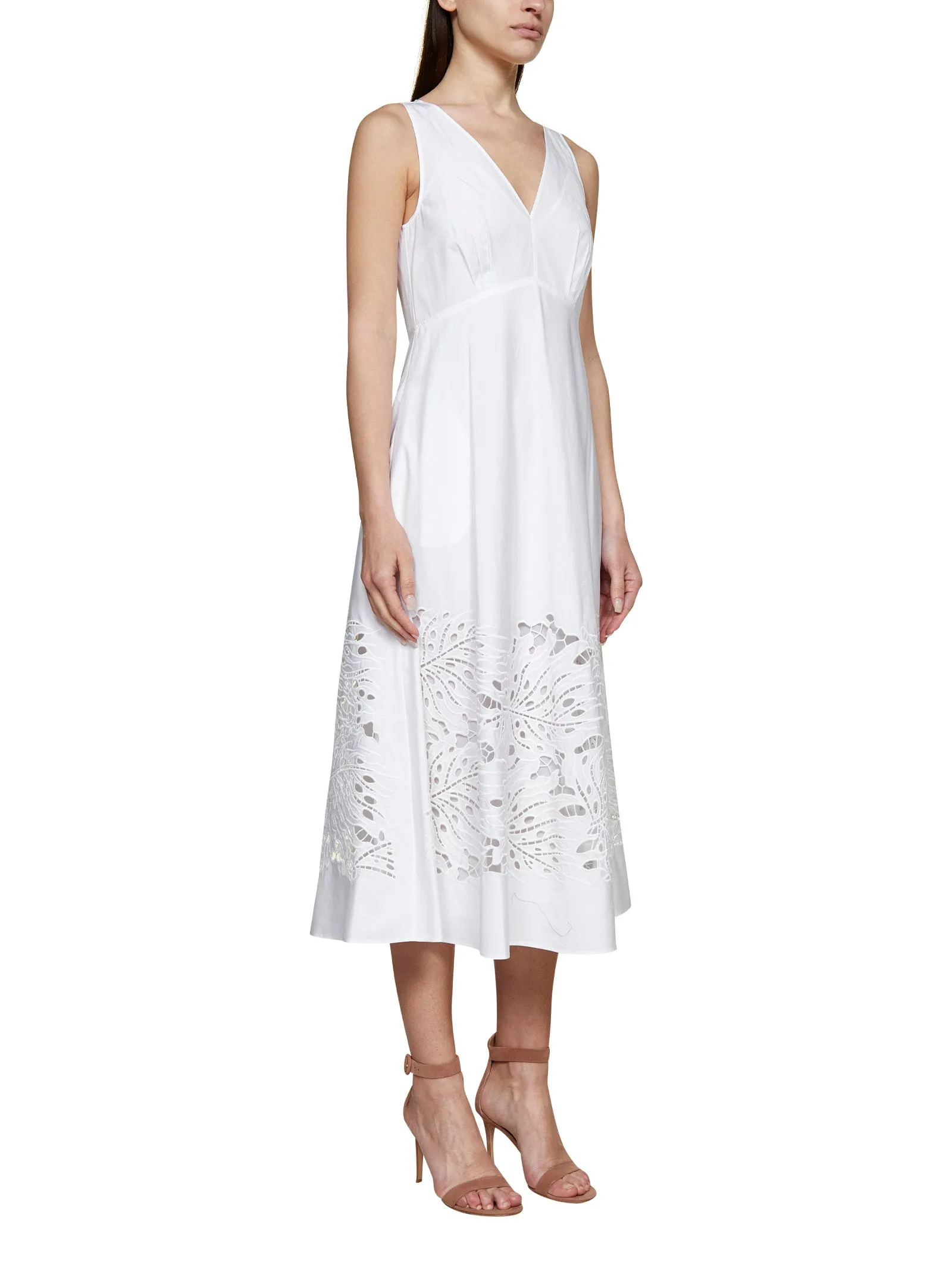 Max Mara Studio V-Neck Embroidered Sleeveless Dress