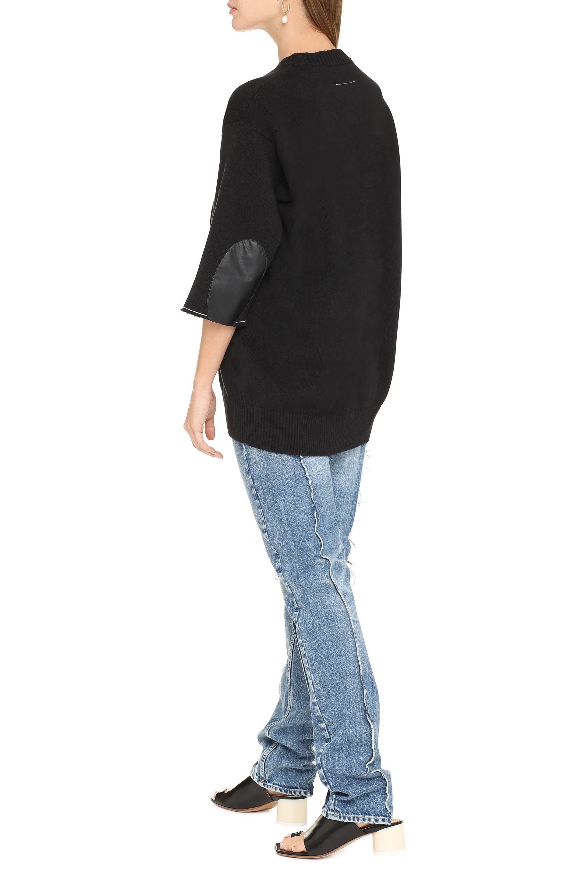 MM6 Maison Margiela Crop Sleeve V-Neck Knit Jumper