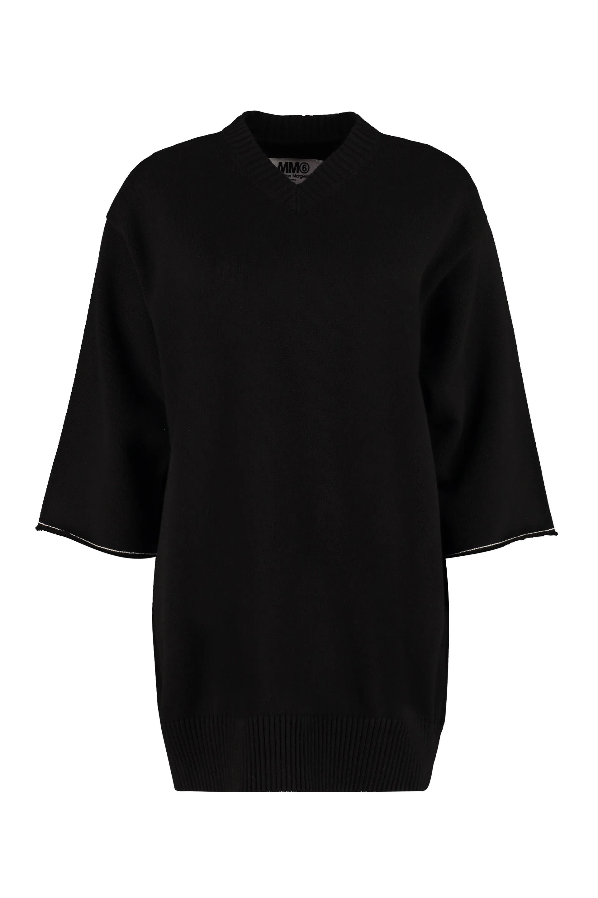 MM6 Maison Margiela Crop Sleeve V-Neck Knit Jumper