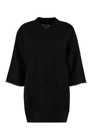 MM6 Maison Margiela Crop Sleeve V-Neck Knit Jumper
