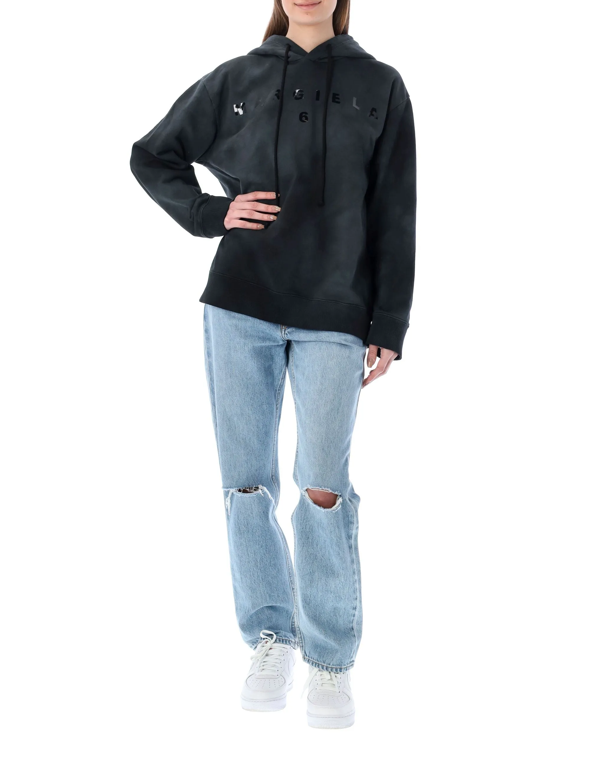MM6 Maison Margiela Tie Dye Logo Detailed Drawstrign Hoodie