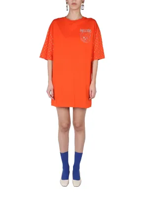 Moschino Crystal Embellished Teddy Logo T-Shirt Dress