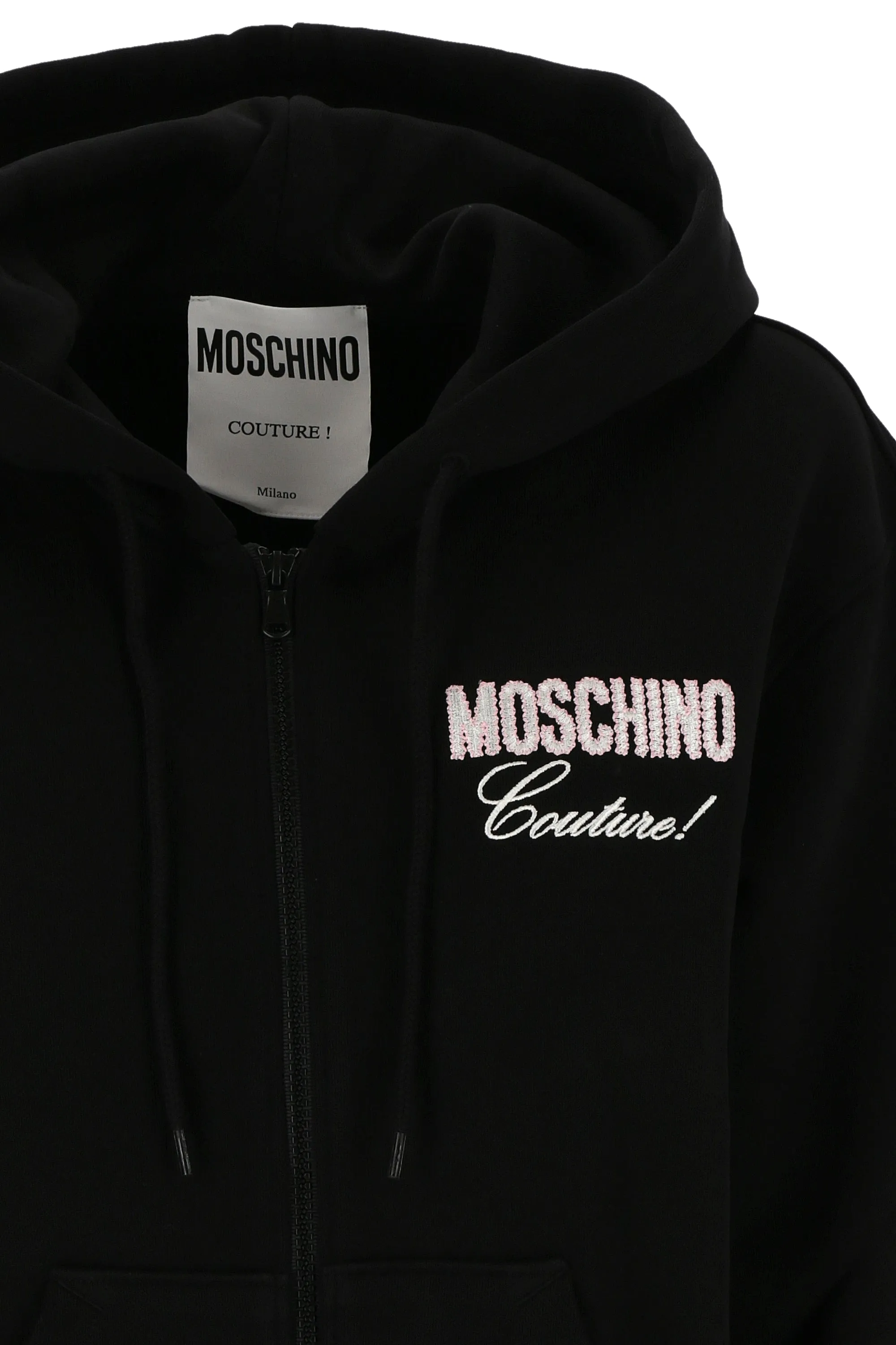 Moschino Logo Embroidered Zipped Drawstring Hoodie