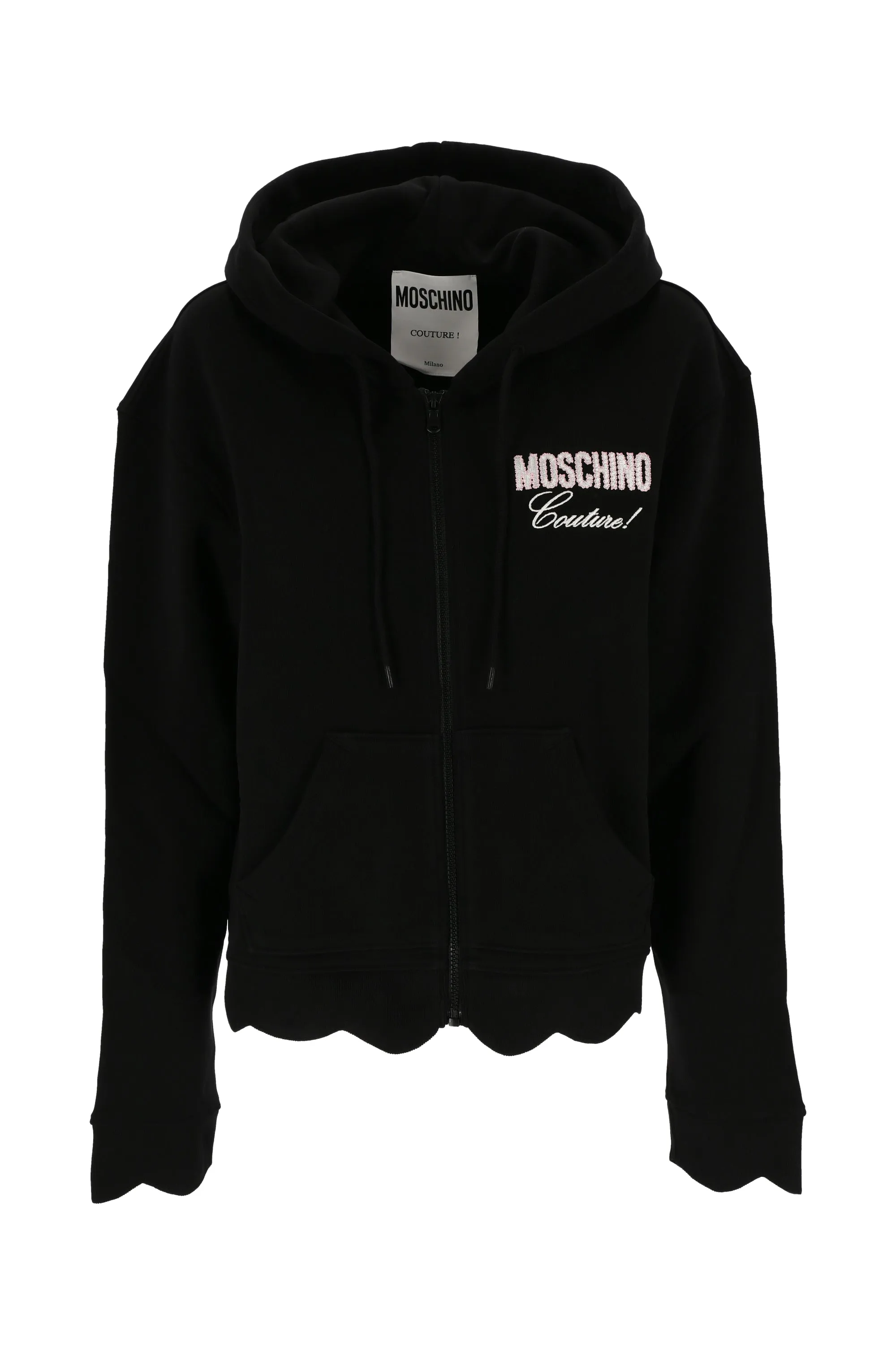 Moschino Logo Embroidered Zipped Drawstring Hoodie