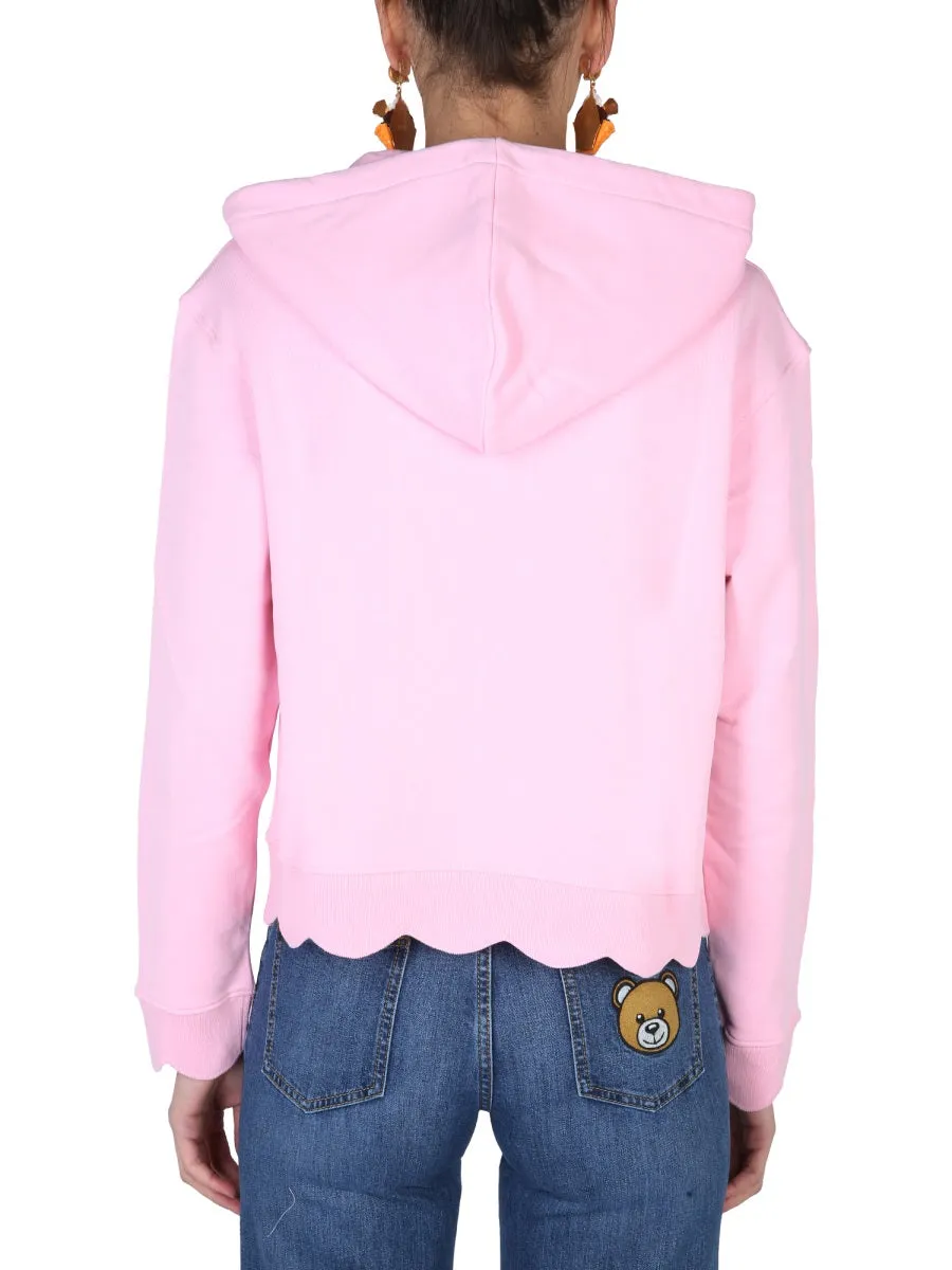 Moschino Logo Embroidered Zipped Drawstring Hoodie