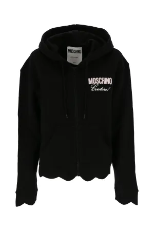 Moschino Logo Embroidered Zipped Drawstring Hoodie