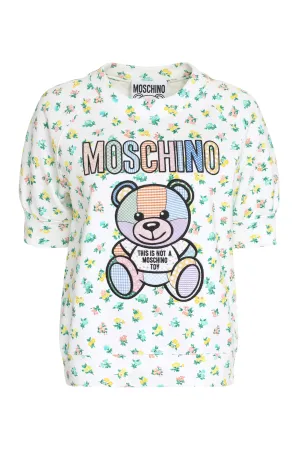 Moschino Logo Printed Teddy Embroidered Crewneck T-Shirt
