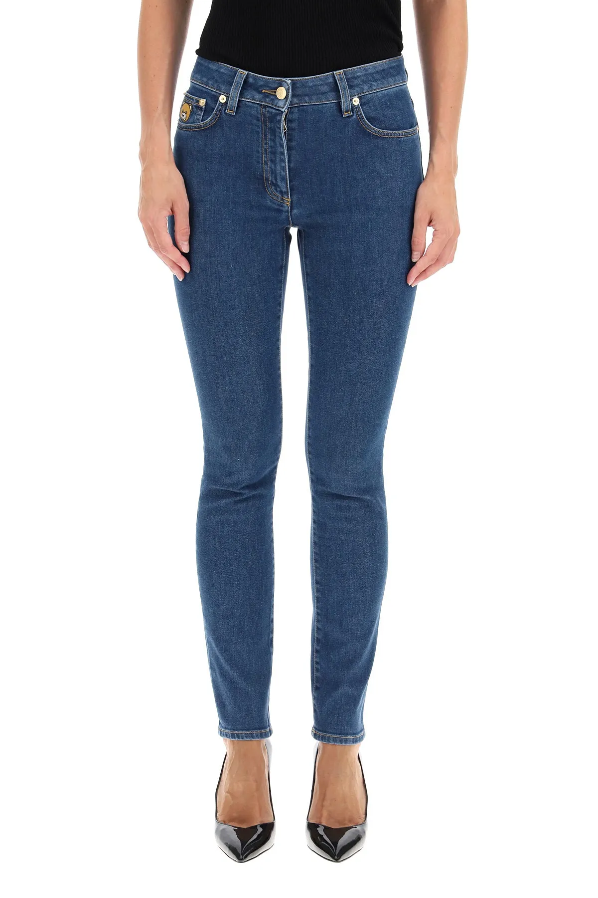 Moschino Teddy Bear Patched Skinny Jeans