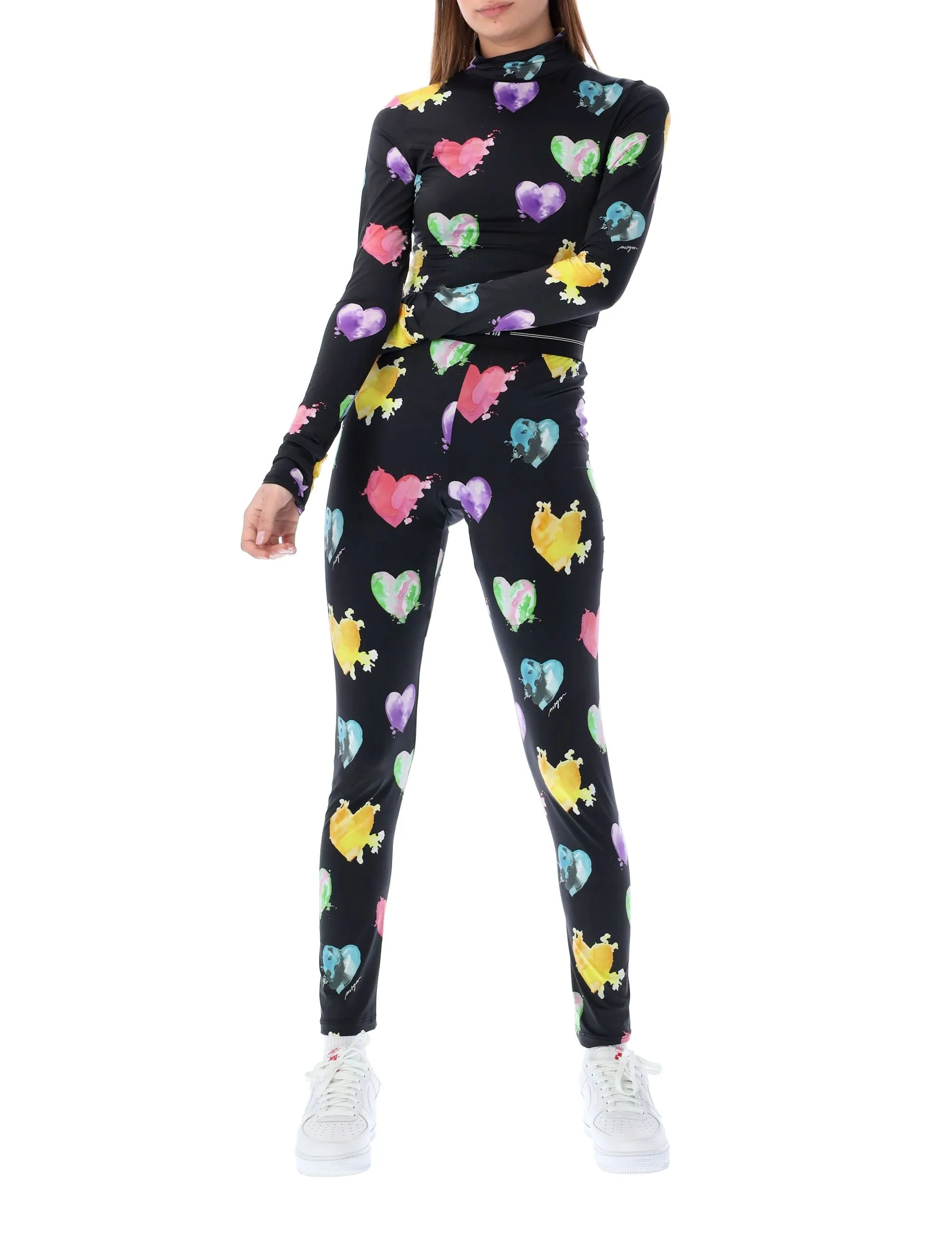 MSGM Allover Heart Printed High-Neck Top