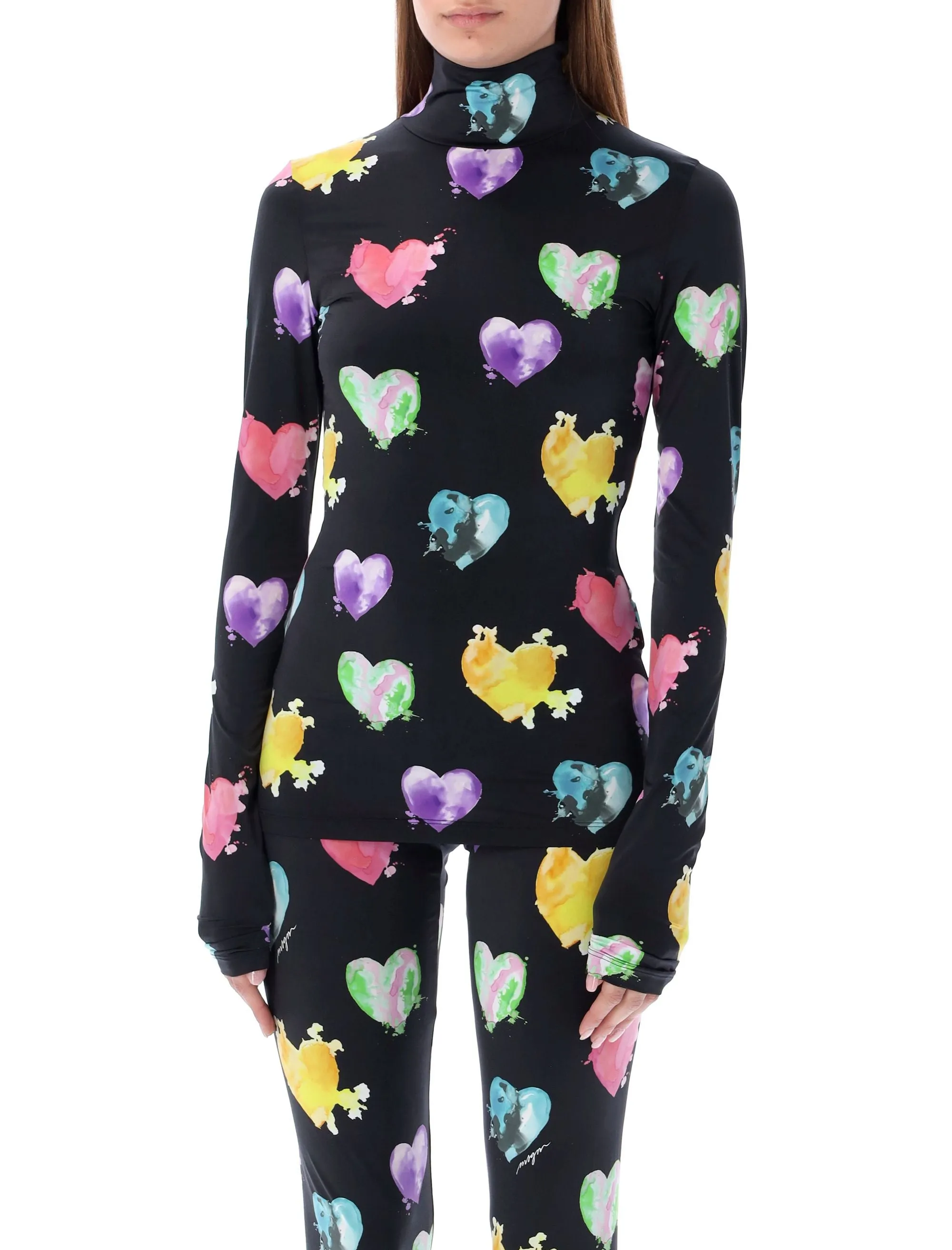 MSGM Allover Heart Printed High-Neck Top