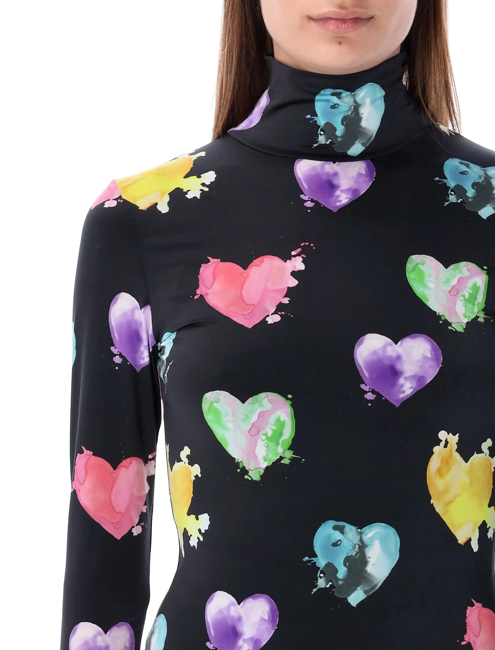 MSGM Allover Heart Printed High-Neck Top