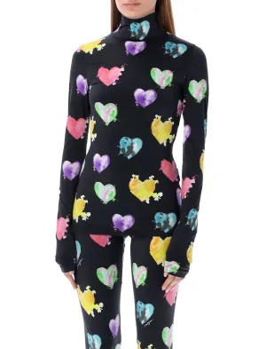 MSGM Allover Heart Printed High-Neck Top