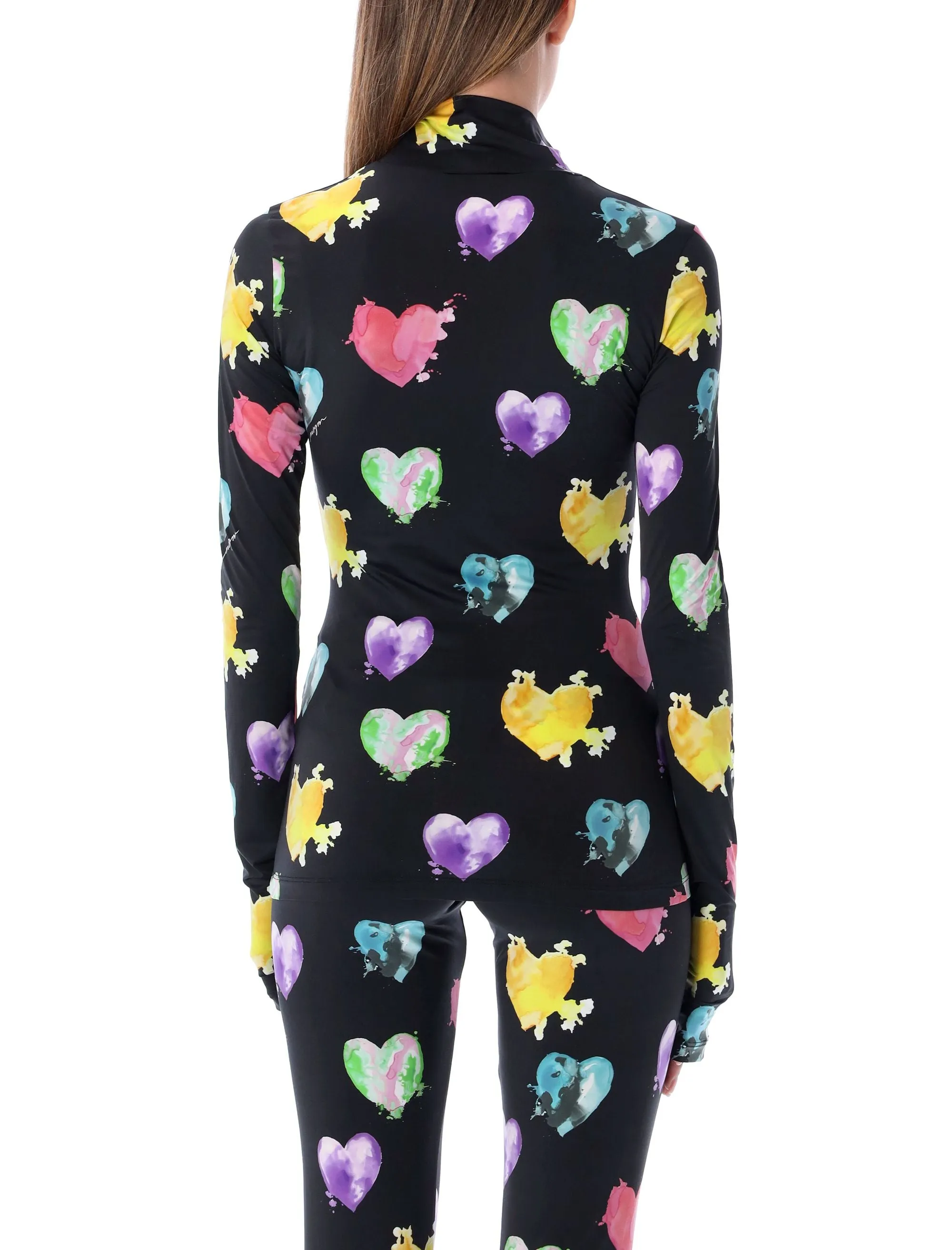 MSGM Allover Heart Printed High-Neck Top
