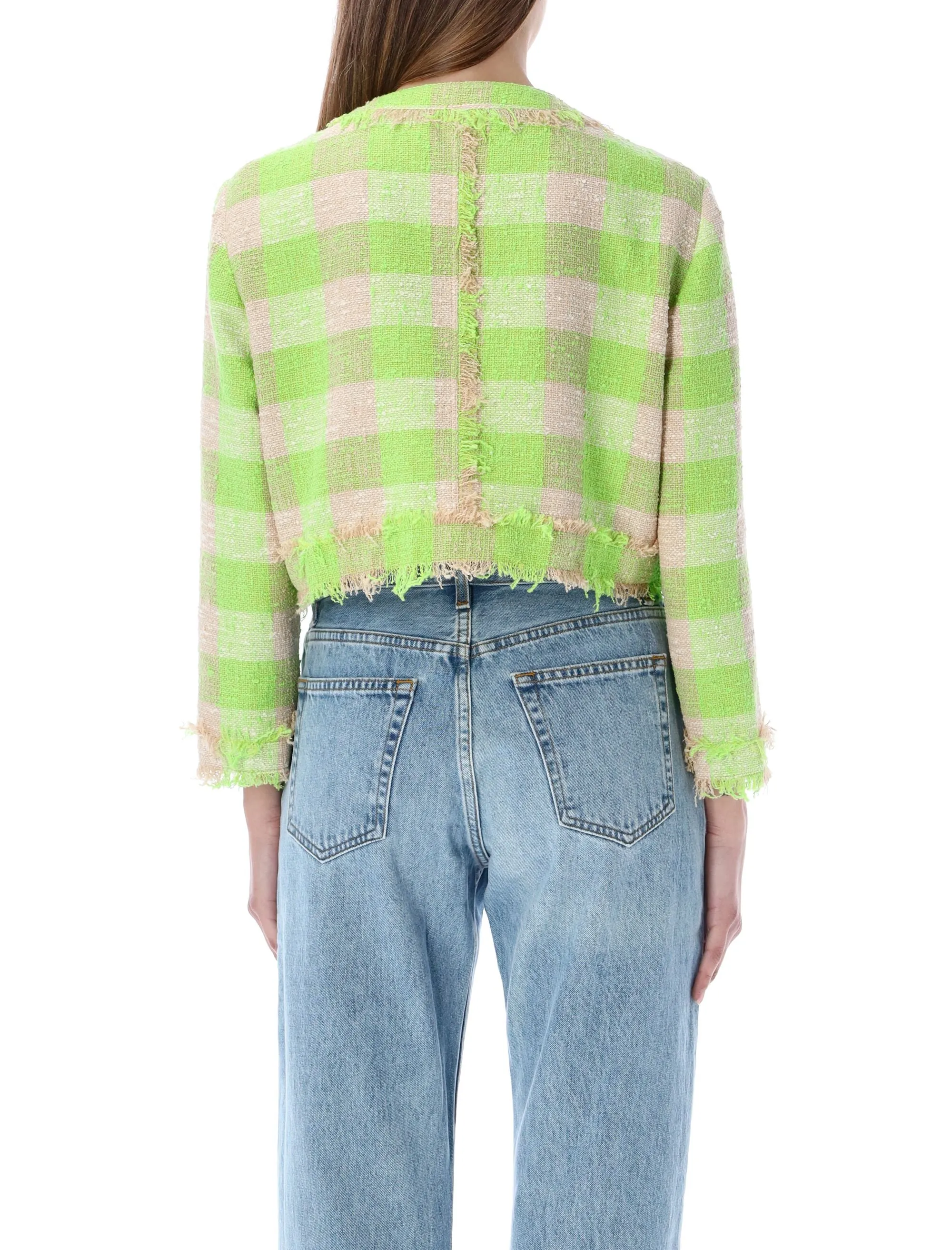 MSGM Check Pattern Long Sleeved Cropped Jacket