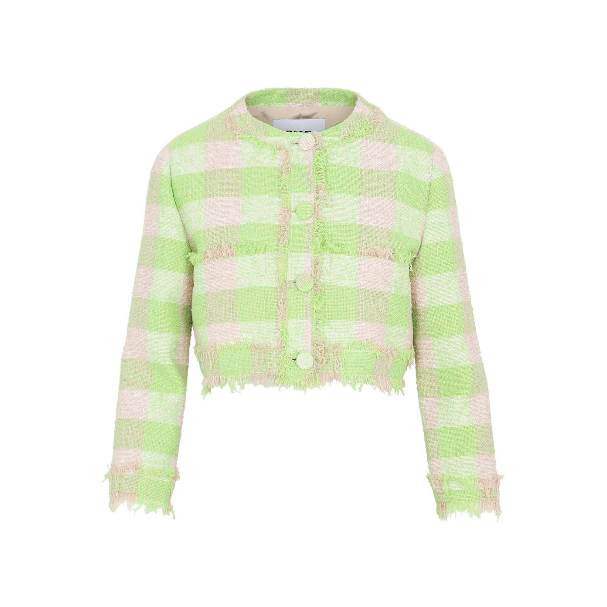 MSGM Check Pattern Long Sleeved Cropped Jacket