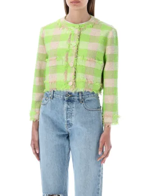 MSGM Check Pattern Long Sleeved Cropped Jacket