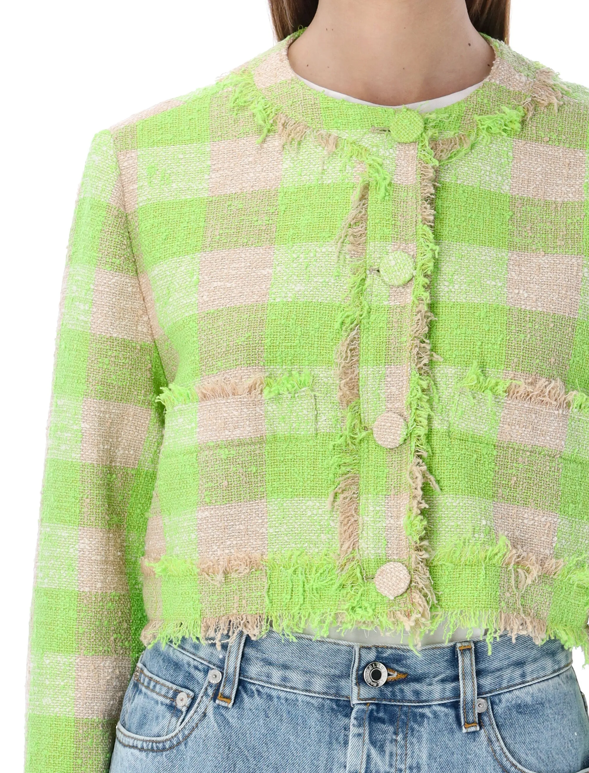 MSGM Check Pattern Long Sleeved Cropped Jacket