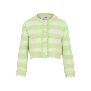 MSGM Check Pattern Long Sleeved Cropped Jacket