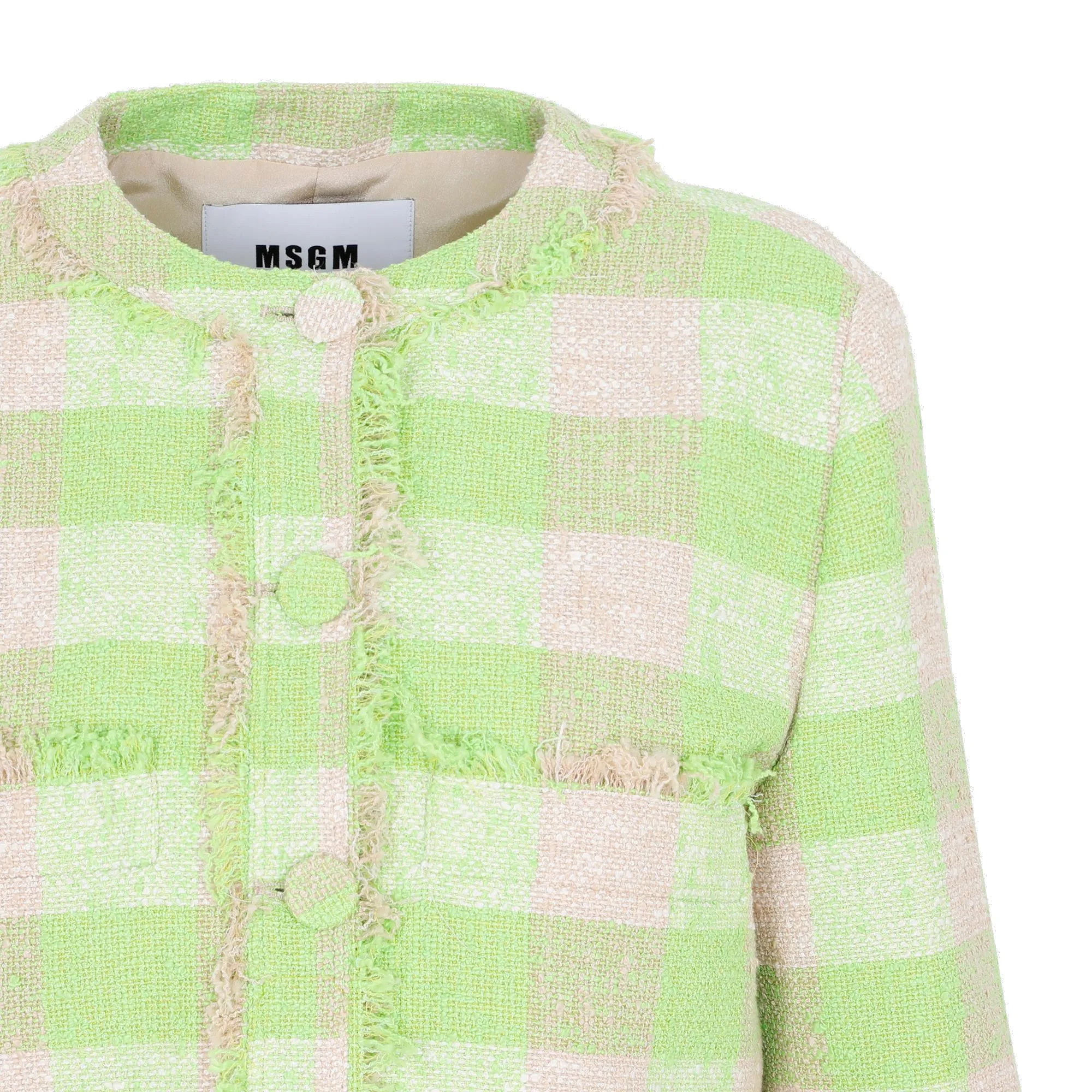 MSGM Check Pattern Long Sleeved Cropped Jacket